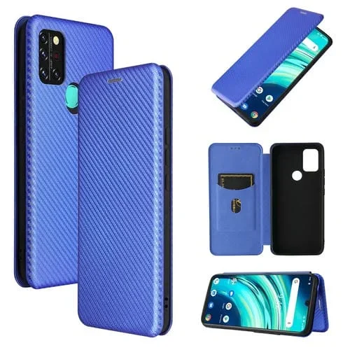 Funda para Umidigi A9 Textura Fibra de Carbono Magnética Flip TPU PC Cuero PU con Ranura (Azul)