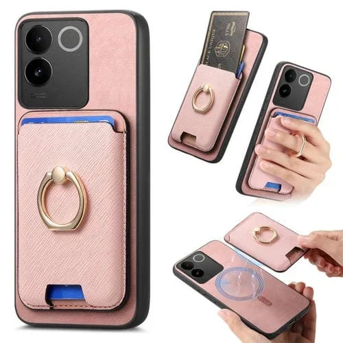 Funda para Vivo Iqoo Neo8/8 Pro con Anillo de Cuero Retro Cruzado, Inserto Vertical para Tarjetas, Magsafe (Rosa)