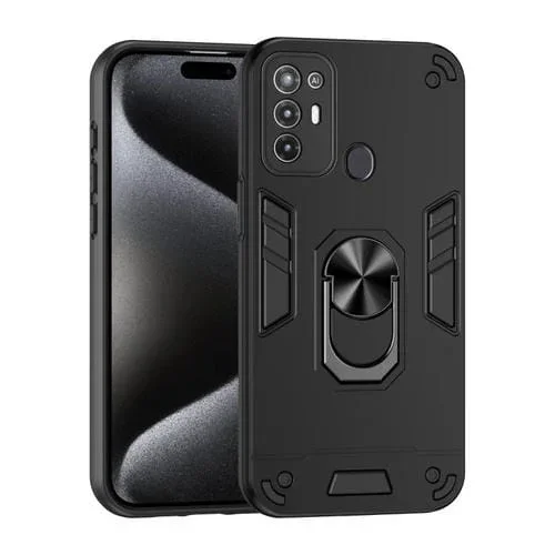 Funda para ZTE Blade A52 con Soporte de Anillo de Metal a Prueba de Golpes (Negro)
