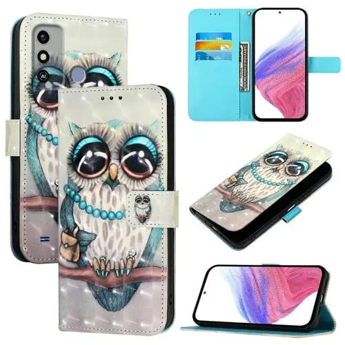 Funda para ZTE Blade A53 de Cuero con Tapa Horizontal y Pintura 3D Búho (Gris)