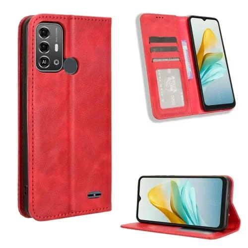 Funda para ZTE Blade A53 Pro de Cuero con Textura Retro y Hebilla Magnética (Rojo)