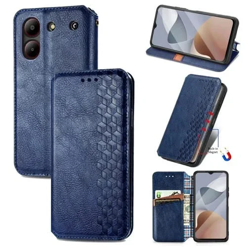 Funda para ZTE Blade A54 Cubic Grid Cuero Magnético Prensado (Azul)
