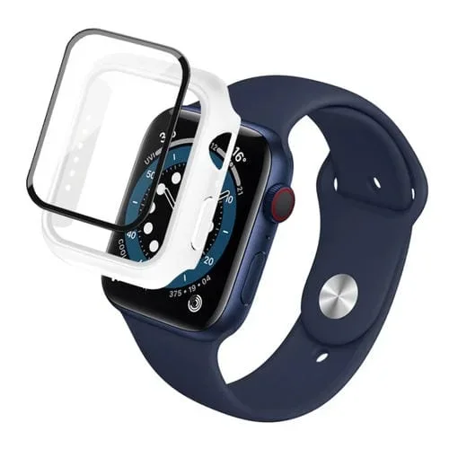 Funda PC Frame + Película Vidrio Templado para Apple Watch Se 44mm (2022) (Blanco)