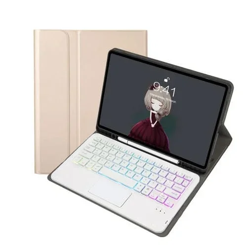 Funda piel de cordero A11B-As teclado Bluetooth ranura bolígrafo iPad Air 11 (2025/2024) Pro 11 (2021, 2020, 2018) (Dorada)
