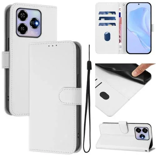Funda Piel Sintética con Cordón para ZTE Blade V60 4G y Axon 60 4G (Blanco)