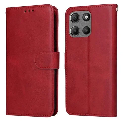 Funda Piel Sintética con Tapa para Motorola Moto G15/G15 Power (Roja)