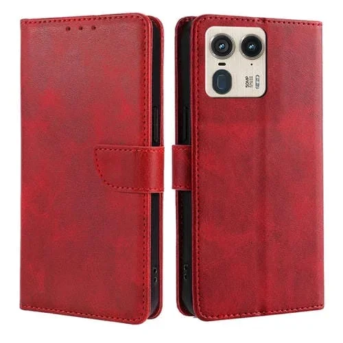 Funda Piel Sintética Motorola Edge 50 Ultra Textura Becerro Hebilla (Rojo)