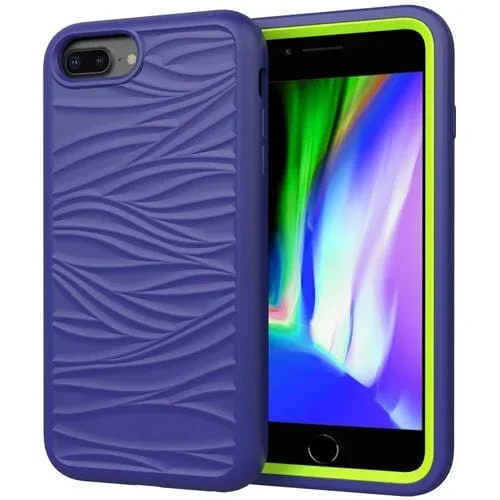 Funda Protectora 3 en 1 para iPhone 6/7/8G Silicona + PC a Prueba de Golpes (Azul Marino + Olivina)