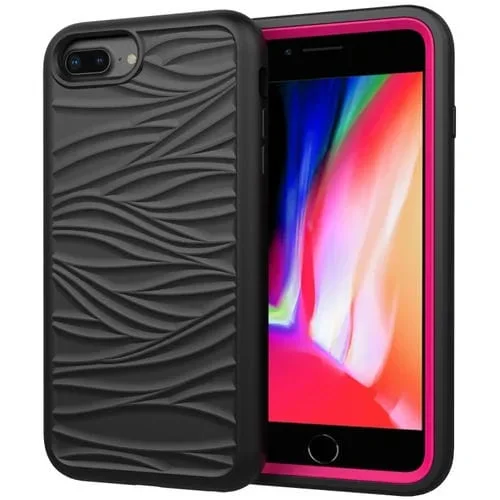 Funda Protectora 3 En 1 para iPhone SE 2022 SE 2020 Silicona PC a Prueba de Golpes (Negro Rosa Fuerte)