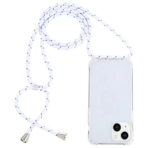 Funda Protectora Acrílico para iPhone 14 Airbag a Prueba de Golpes con Cordón (Grano Áspero Gris Blanco)