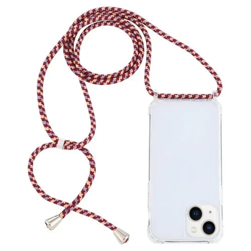 Funda Protectora Acrílico para iPhone 14 Airbag a Prueba de Golpes con Cordón (Grano Áspero Rojo Albaricoque Gris)