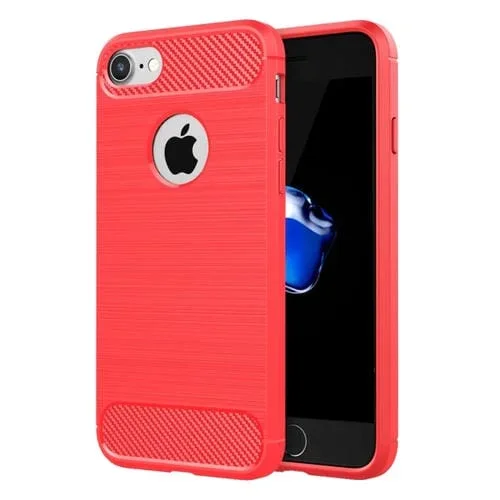 Funda Protectora Armadura para iPhone 8 y 7 TPU Fibra Textura Cepillada (Rojo)