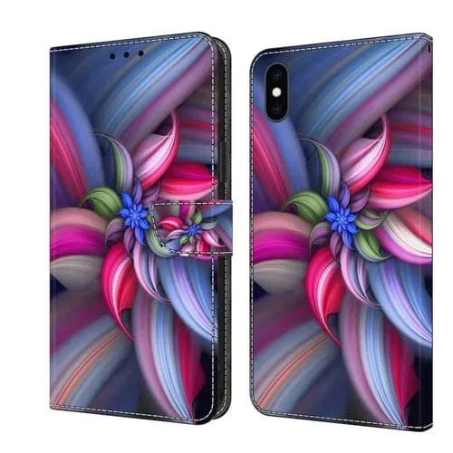 Funda Protectora Cuero para iPhone Xs Max Crystal 3D a Prueba de Golpes (Flor Colorida)
