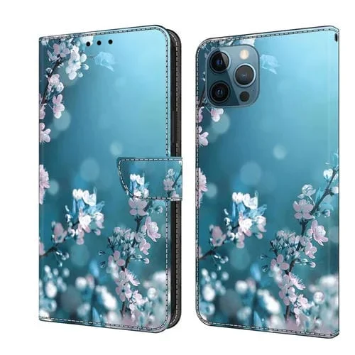 Funda Protectora de Cuero iPhone 12 Pro Max 13 Pro Max Crystal 3D a Prueba de Golpes (Flor de Ciruelo)