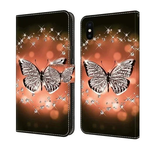 Funda Protectora de Cuero para iPhone X / Xs Crystal 3D a Prueba de Golpes (Crystal Butterfly)
