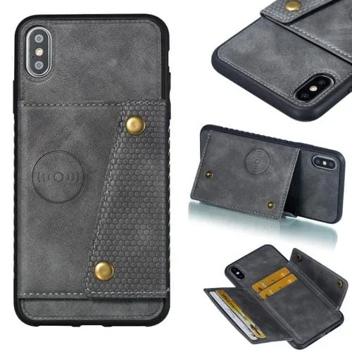 Funda Protectora de Cuero para iPhone Xs Max (Gris)