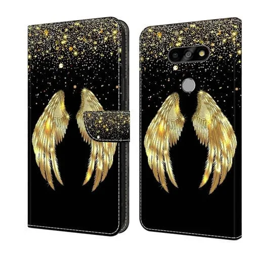 Funda Protectora de Cuero para LG K31 Crystal 3D a Prueba de Golpes (Alas Doradas)