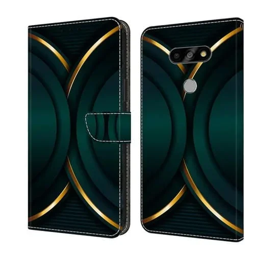 Funda Protectora de Cuero para LG K31 Crystal 3D a Prueba de Golpes (Contorno Dorado)