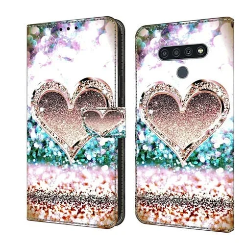 Funda Protectora de Cuero para LG Stylo 6 / K71 con Diseño Crystal 3D Corazón de Diamante (Rosa)