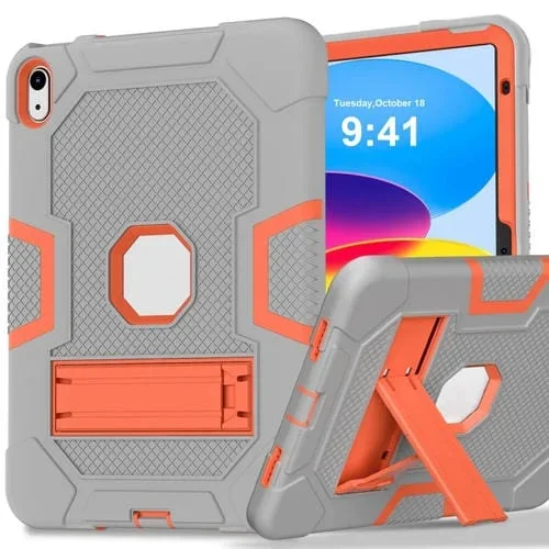 Funda Protectora de Silicona para iPad 2025/2022 Diseño Robot Color Gris y Naranja