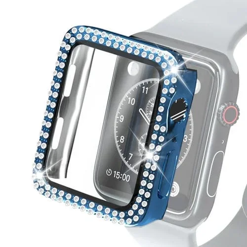 Funda Protectora Doble Diamante PC Galvanoplastia con Vidrio Templado para Apple Watch Serie 3 2 1 38mm (Azul)