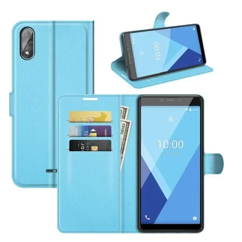 Funda Protectora Flip Wiko Y51 Litchi Texture con Soporte y Ranuras para Tarjetas (Azul)