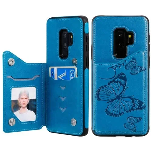 Funda Protectora Galaxy S10 Plus a Prueba de Golpes con Soporte, Ranuras para Tarjetas y Marco de Fotos (Azul)