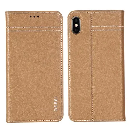 Funda Protectora Gebei para iPhone Xs / X con Tapa Horizontal de Cuero de Grano Superior y Ranuras para Tarjetas (Caqui)