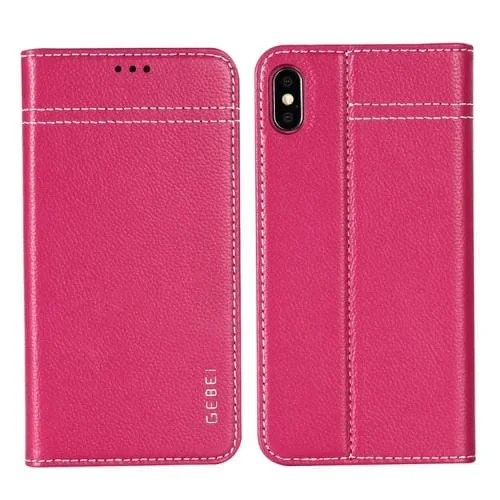 Funda Protectora Gebei para iPhone Xs / X con Tapa Horizontal de Cuero de Grano Superior y Ranuras para Tarjetas (Rosa Roja)