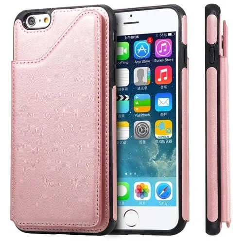Funda Protectora iPhone 6 Plus Textura Becerro a Prueba de Golpes con Soporte y Tragamonedas (Oro Rosa)