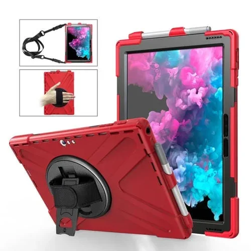 Funda Protectora Microsoft Surface Pro 6/7 Silicona PC Soporte Correa Bolígrafo (Rojo)