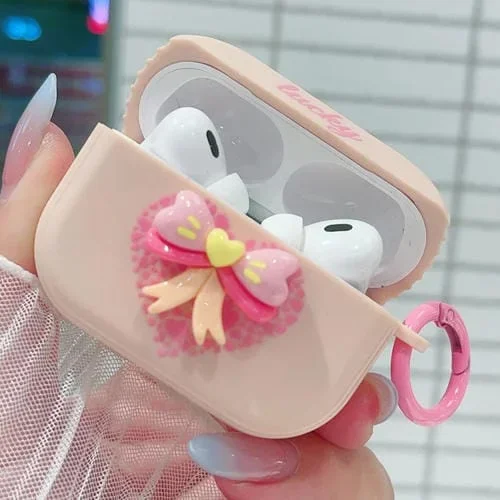 Funda Protectora Para Airpods Pro 2 3D Love Bowknot Para Auriculares Bluetooth (Rosa)