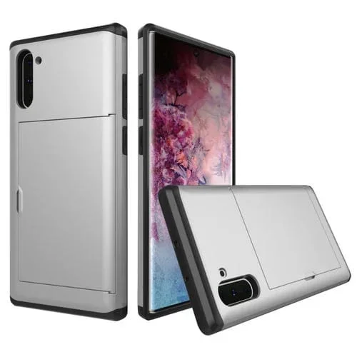 Funda Protectora para Galaxy Note 10 Resistente a Golpes con Ranura para Tarjeta (Plateado)