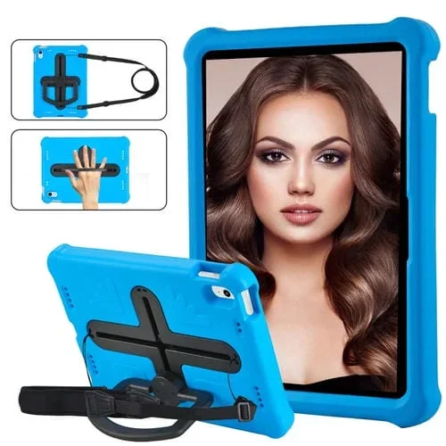 Funda Protectora para iPad 2025/2022 Eva con Asa Giratoria 360 Grados a Prueba de Golpes (Azul y Negro)