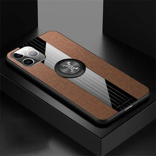 Funda Protectora para iPhone 11 Pro Xinli Stitching Cloth Textue TPU a Prueba de Golpes con Soporte para Anillo (Marrón)
