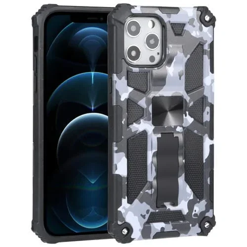 Funda Protectora para iPhone 12 Pro Max Camouflage Armor a Prueba de Golpes TPU + PC con Soporte (Gris)