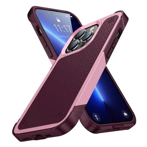 Funda Protectora para iPhone 12 Pro Max PC y TPU a Prueba de Golpes (Rosa + Rojo Oscuro)