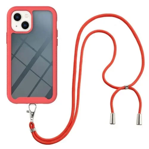 Funda Protectora para iPhone 13 Mini Starry Sky Solid Color Series PC + TPU con Correa para El Cuello (Rojo)