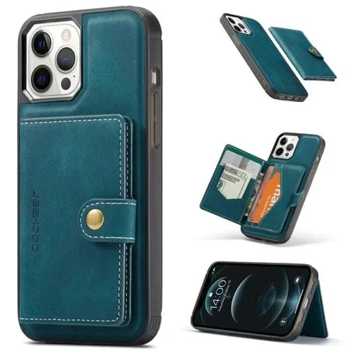 Funda Protectora para iPhone 13 Pro Jeehood Desmontable Magnética Retro con Billetera y Soporte (Azul)