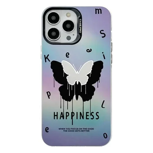 Funda Protectora para iPhone 13 Pro Max Electroplated Silver Series PC (Mariposa Negra)