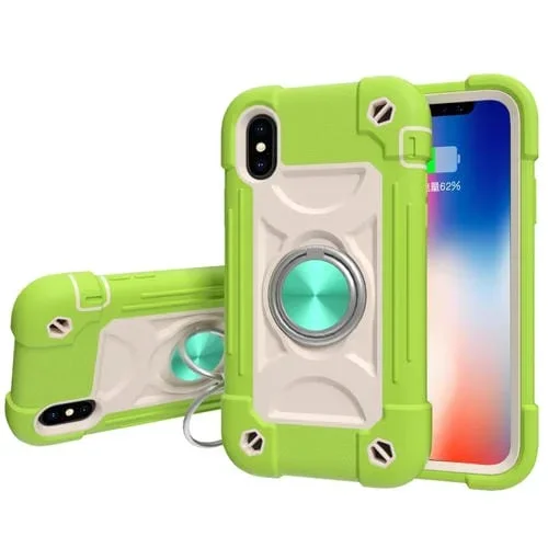 Funda Protectora para iPhone X Xs Silicona a Prueba de Golpes con Soporte Doble Anillo (Guayaba)