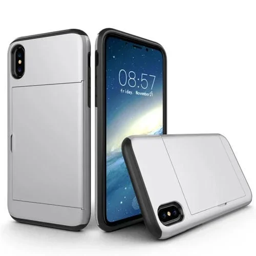 Funda Protectora para iPhone X Xs TPU + PC a Prueba de Caídas con Ranura para Tarjeta (Plata)