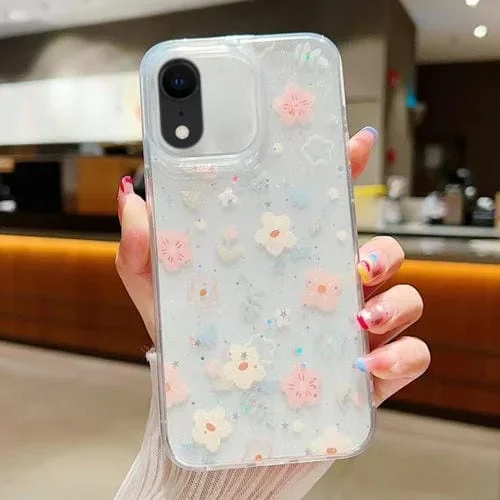 Funda Protectora para iPhone Xr con Diseño Floral Pequeño y Fresco Cubierta con Pegamento para Gotas (D02 Flor Pintada a Mano)
