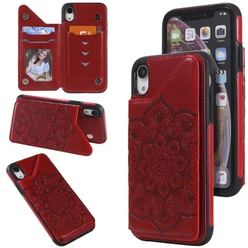 Funda Protectora para iPhone Xr con Soporte Ranuras Tarjetas y Marco de Fotos (Rojo)