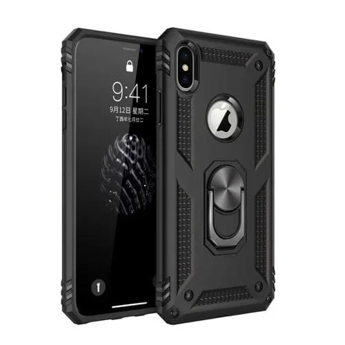 Funda Protectora para iPhone Xs Max Sergeant Armor TPU + PC con Soporte Rotación 360 (Negro)