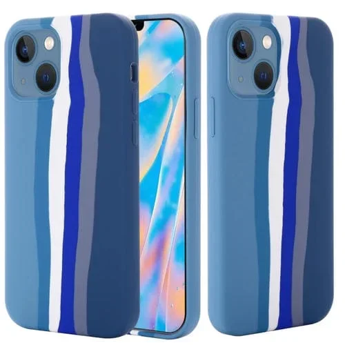 Funda Protectora Silicona Líquida Rainbow para iPhone 13 Mini (Azul)