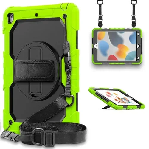 Funda Protectora Silicona + PC para iPad 10.2 2021 2020 2019 con Soporte Correa y Ranura (Amarillo Verde)