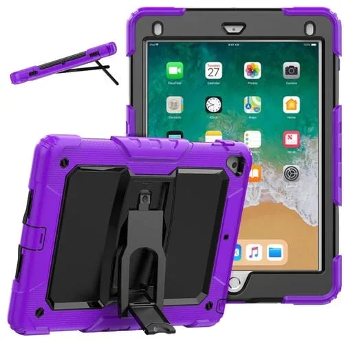 Funda Protectora Tableta Silicona iPad 9.7 2018/2017 Soporte Correa (Púrpura)