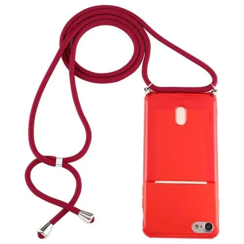 Funda Protectora TPU para iPhone 8/7 con Cordón y Ranura para Tarjeta (Rojo)