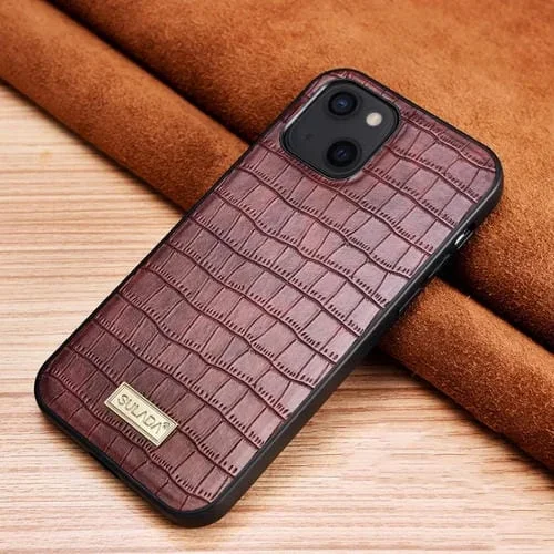 Funda Protectora TPU Sulada iPhone 13 Mini Textura Cocodrilo (Marrón Moca)